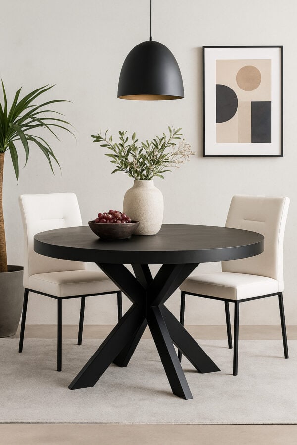 zwarte ronde eettafel moderne interieur