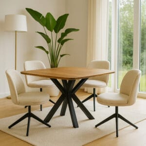 Deens Rond 130 Naturel – Mangohouten Eettafel met Spiderpoot